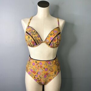 Time and Tru Floral Push Up Bikini Top Size L High Waist Swimsuit Bottoms Size S
